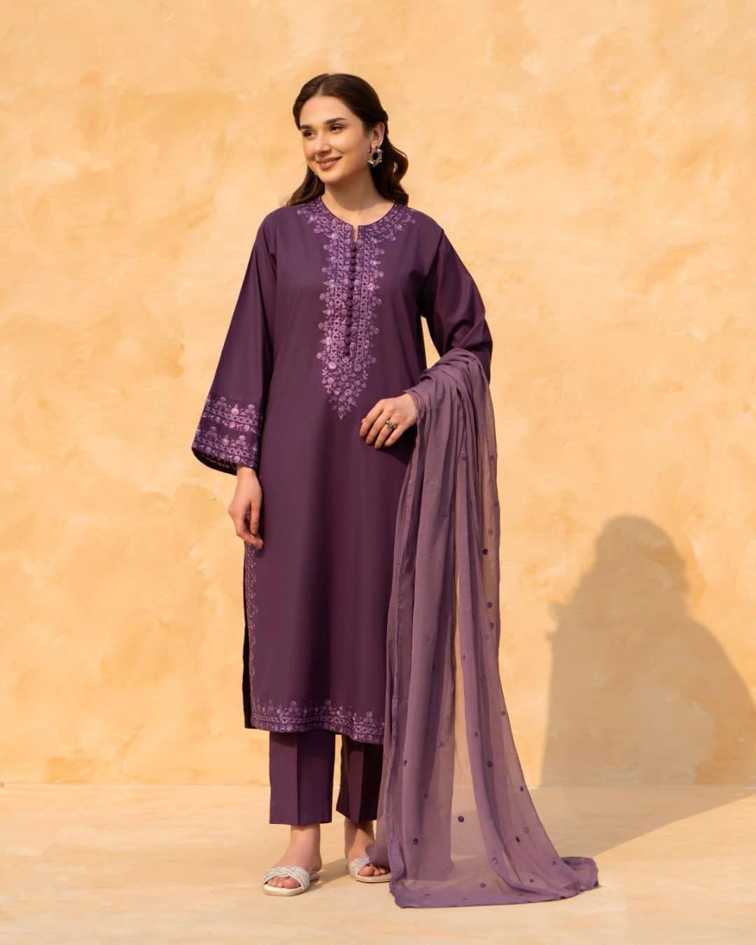 PURPLE LAWN EMB 3PC